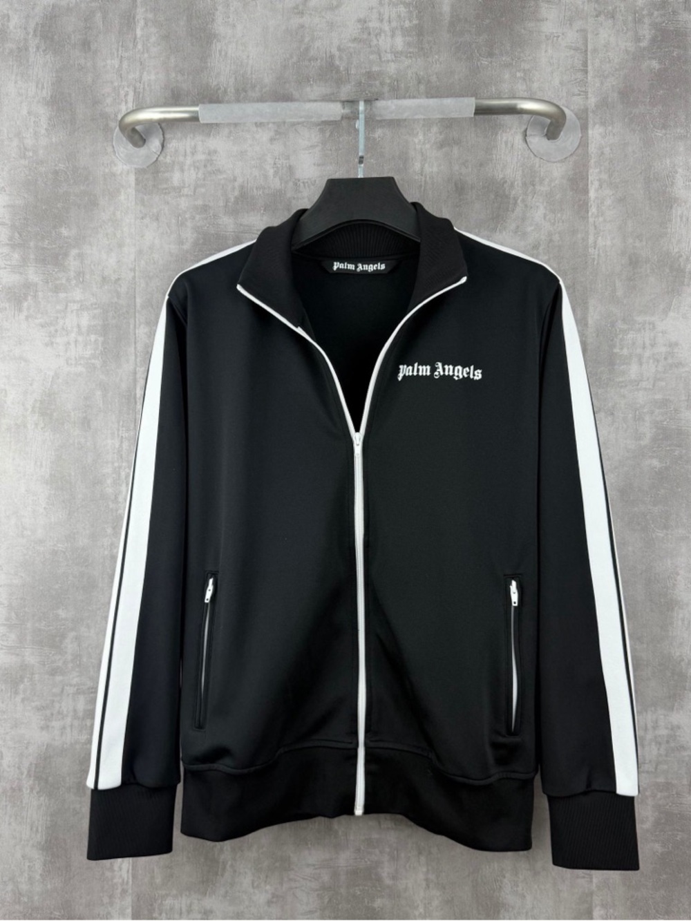 🚩steal Palm Angels Black Track Jacket with White Accents